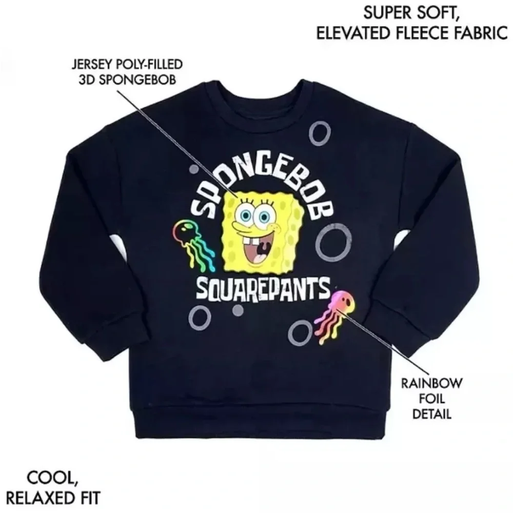 Spongebob Crewneck Soft Fleece Cool Relaxed Fit Rub Cuffs Sweatshirt XL14-16